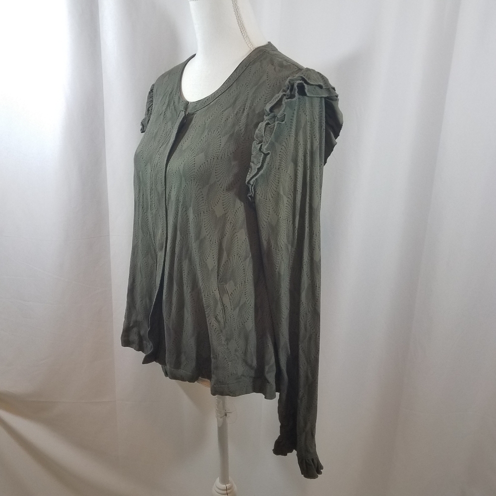 Hinge Olive Ruffle Crop Jacket L - Picture 4 of 15